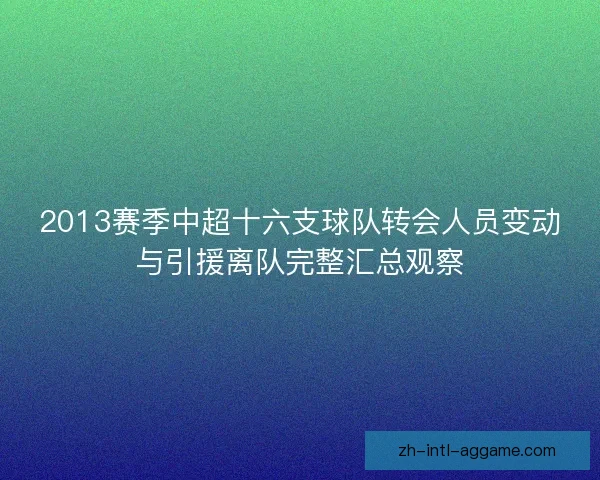 2013赛季中超十六支球队转会人员变动与引援离队完整汇总观察